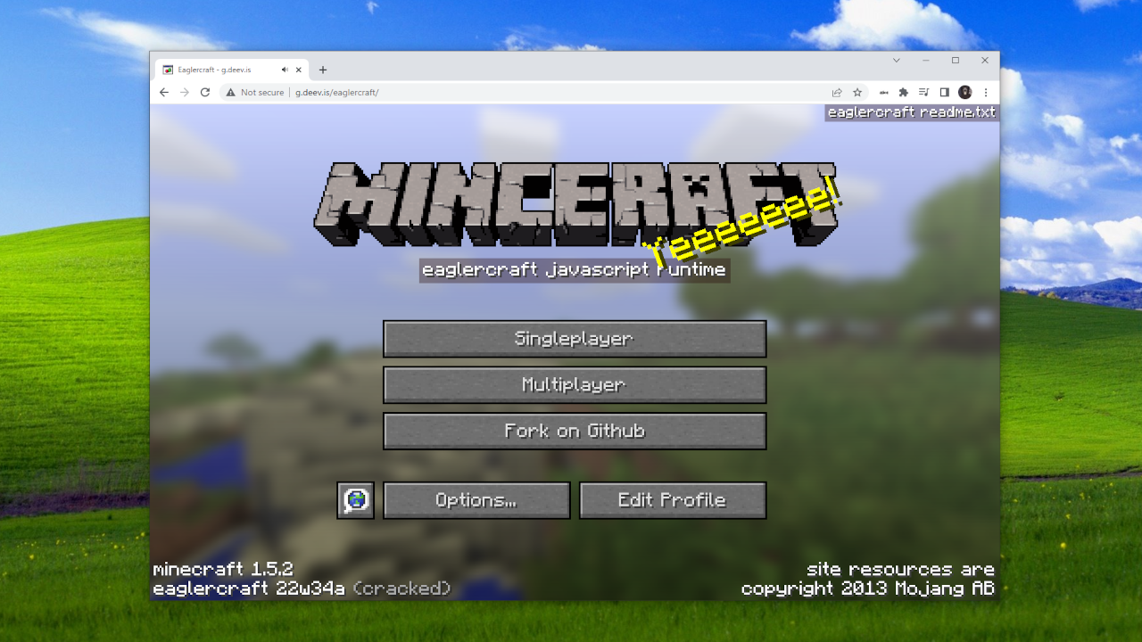 Browser window running Eaglercraft 1.5.2